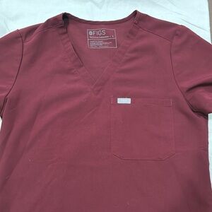 Figs Red Short Sleeve Tee with V-Neck and Quality Stitching